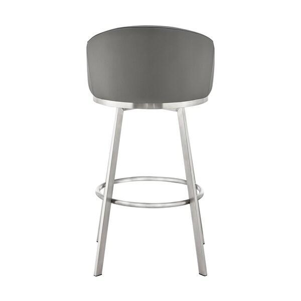 Armen Living Noran Swivel Bar Stool in Brushed Stainless Steel with Gray Faux Leather - 840254335714