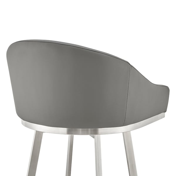 Armen Living Noran Swivel Bar Stool in Brushed Stainless Steel with Gray Faux Leather - 840254335714