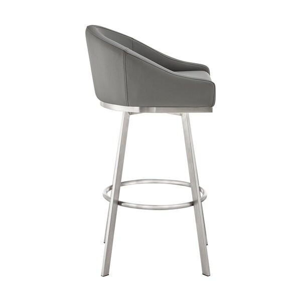 Armen Living Noran Swivel Bar Stool in Brushed Stainless Steel with Gray Faux Leather - 840254335714