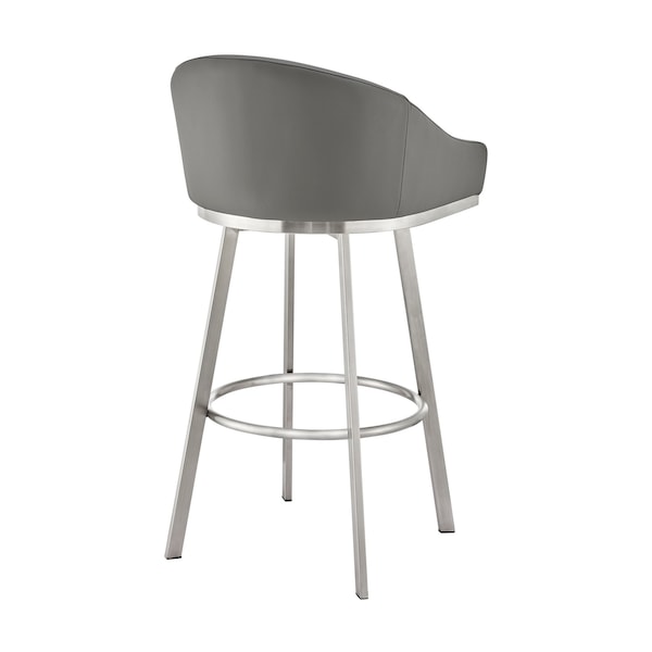 Armen Living Noran Swivel Bar Stool in Brushed Stainless Steel with Gray Faux Leather - 840254335714