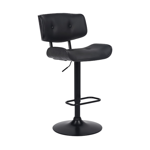 Armen Living Brooklyn Adjustable Swivel Black Faux Leather and Black Wood Bar Stool with Black Base - LCBRBABLBL