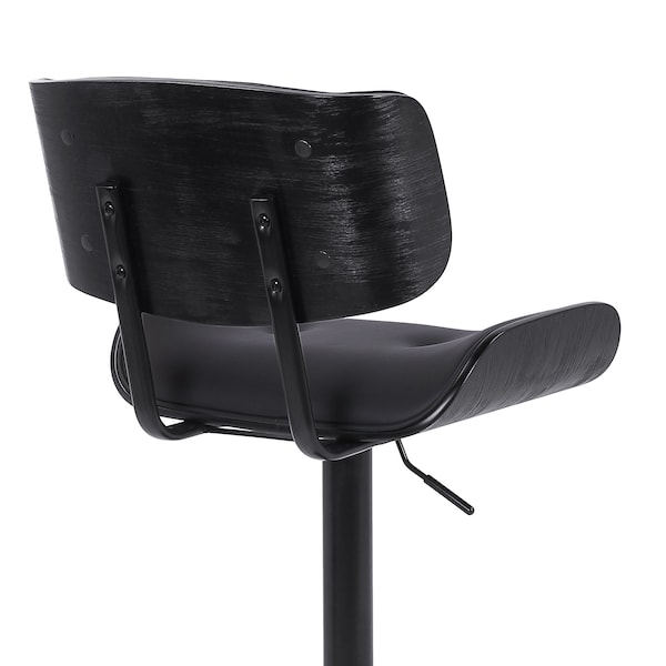 Armen Living Brooklyn Adjustable Swivel Black Faux Leather and Black Wood Bar Stool with Black Base - LCBRBABLBL