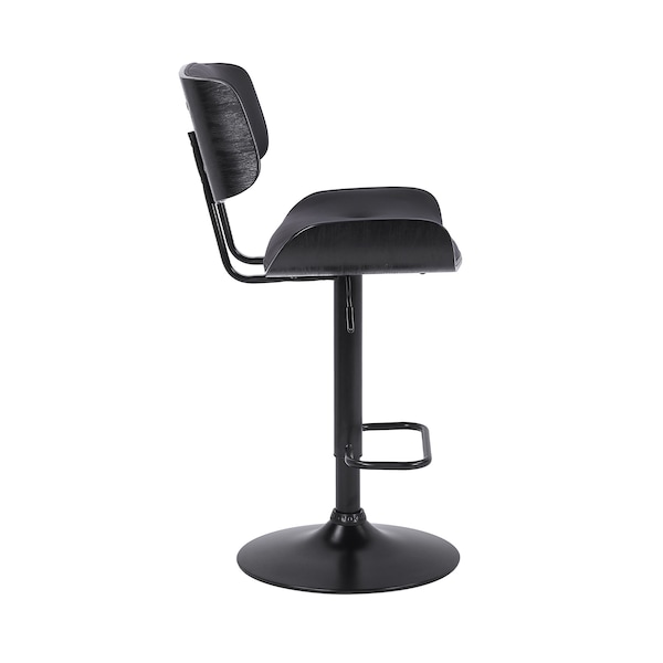 Armen Living Brooklyn Adjustable Swivel Black Faux Leather and Black Wood Bar Stool with Black Base - LCBRBABLBL