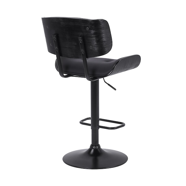 Armen Living Brooklyn Adjustable Swivel Black Faux Leather and Black Wood Bar Stool with Black Base - LCBRBABLBL