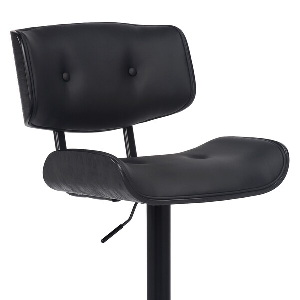 Armen Living Brooklyn Adjustable Swivel Black Faux Leather and Black Wood Bar Stool with Black Base - LCBRBABLBL