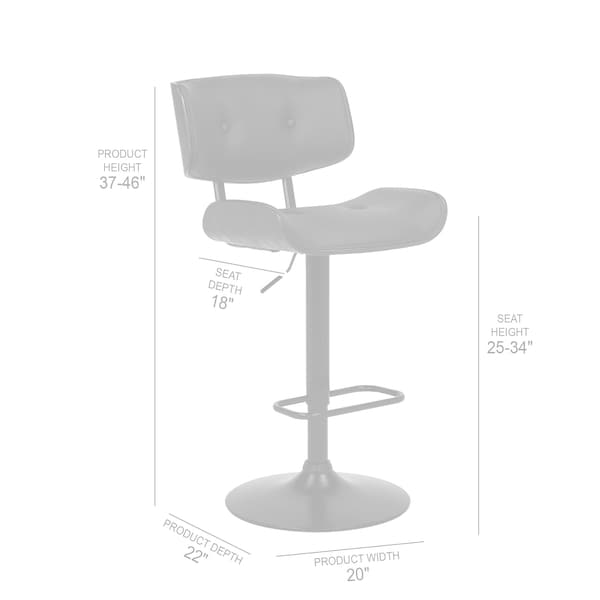 Armen Living Brooklyn Adjustable Swivel Black Faux Leather and Black Wood Bar Stool with Black Base - LCBRBABLBL