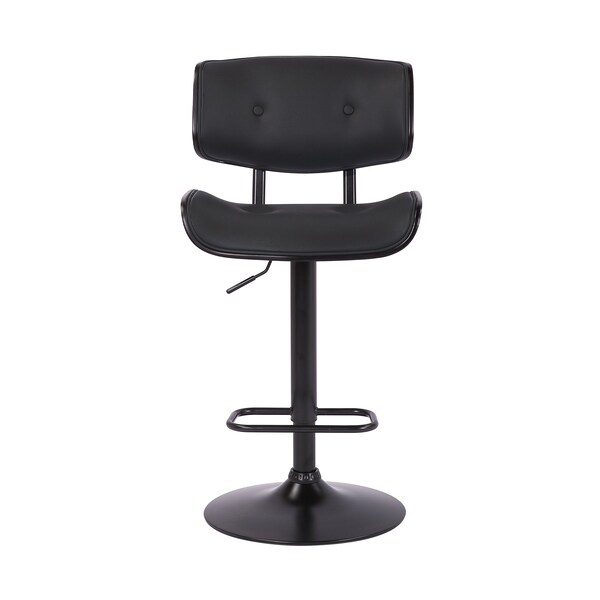Armen Living Brooklyn Adjustable Swivel Black Faux Leather and Black Wood Bar Stool with Black Base - LCBRBABLBL
