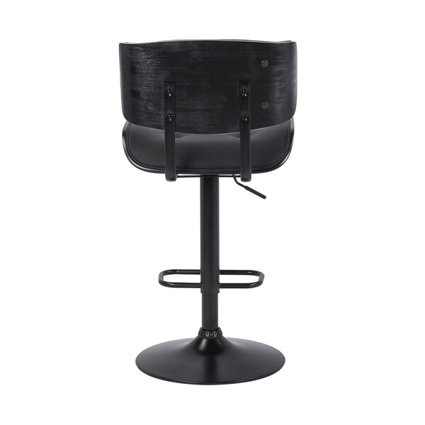 Armen Living Brooklyn Adjustable Swivel Black Faux Leather and Black Wood Bar Stool with Black Base - LCBRBABLBL