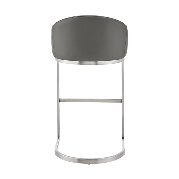 Armen Living Atherik Bar Stool in Brushed Stainless Steel with Gray Faux Leather - 840254335806