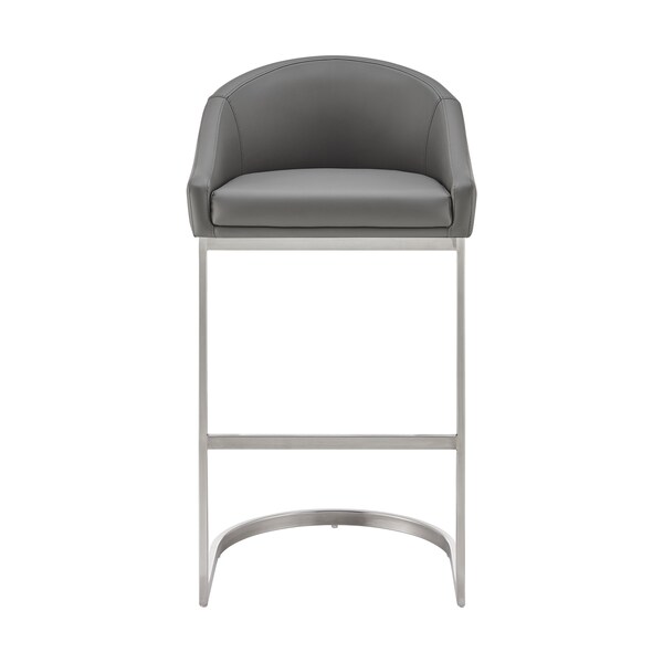 Armen Living Atherik Bar Stool in Brushed Stainless Steel with Gray Faux Leather - 840254335806