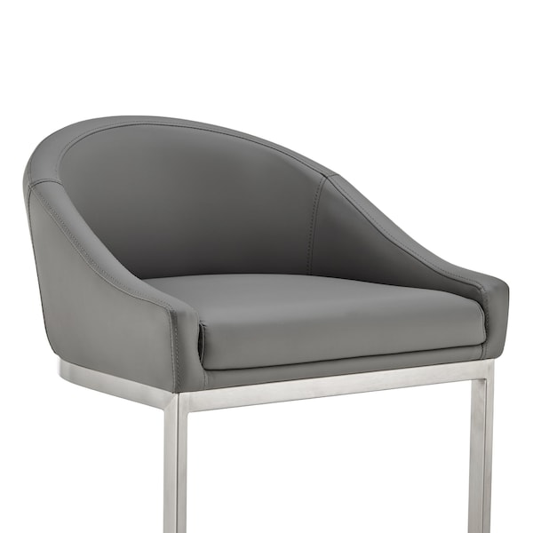 Armen Living Atherik Bar Stool in Brushed Stainless Steel with Gray Faux Leather - 840254335806