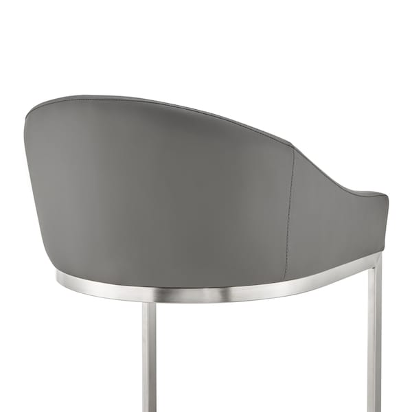 Armen Living Atherik Bar Stool in Brushed Stainless Steel with Gray Faux Leather - 840254335806