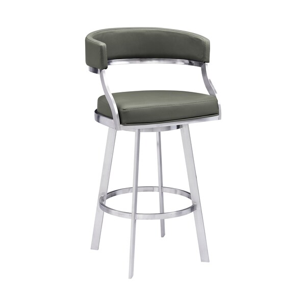 Armen Living Dione 30" Bar Height Swivel Gray Faux Leather and Brushed Stainless Steel Bar Stool - 840254335127