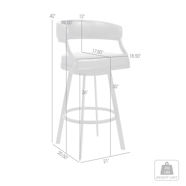 Armen Living Dione 30" Bar Height Swivel Gray Faux Leather and Brushed Stainless Steel Bar Stool - 840254335127