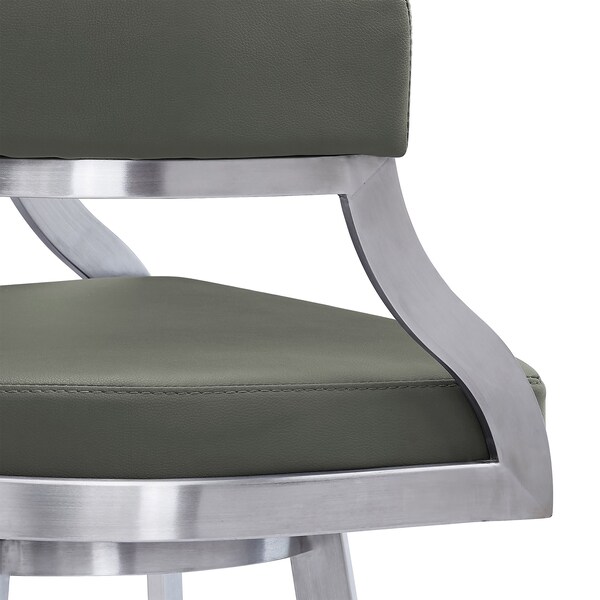 Armen Living Dione 30" Bar Height Swivel Gray Faux Leather and Brushed Stainless Steel Bar Stool - 840254335127