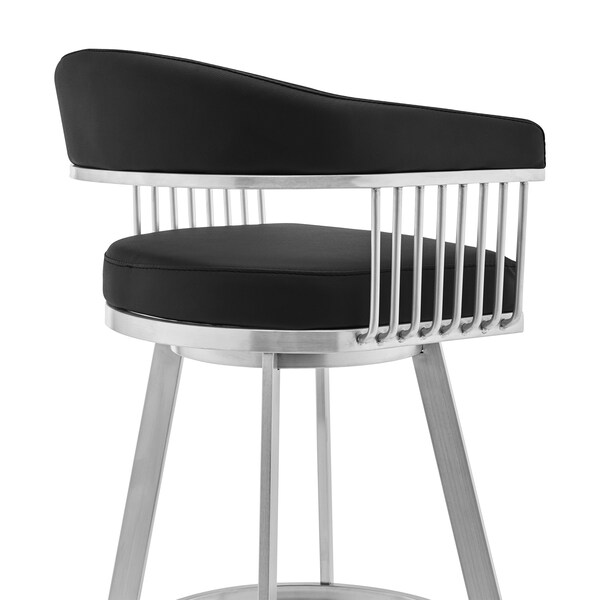 Armen Living Chelsea 29" Swivel Bar Stool with Brushed Stainless Steel and Black Faux Leather - LCCSBABSBL30