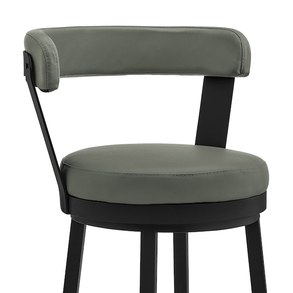 Armen Living Kobe 30" Bar Height Swivel Bar Stool in Black Finish and Gray Faux Leather - 721535761777