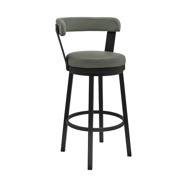 Armen Living Kobe 30" Bar Height Swivel Bar Stool in Black Finish and Gray Faux Leather - 721535761777