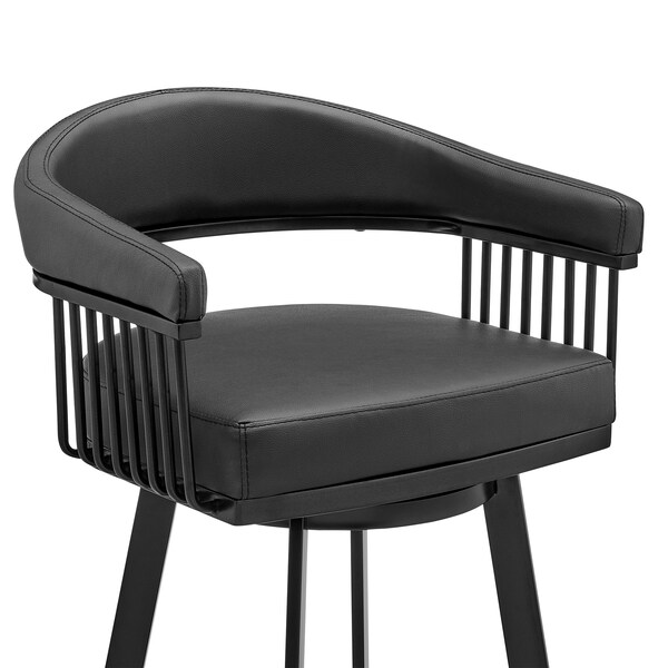 Armen Living Bronson 29" Bar Height Swivel Bar Stool in Black Finish and Black Faux Leather - 721535761852