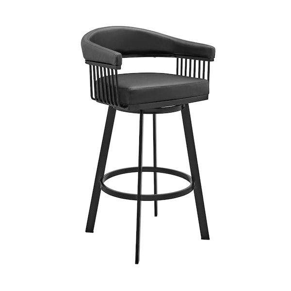 Armen Living Bronson 29" Bar Height Swivel Bar Stool in Black Finish and Black Faux Leather - 721535761852