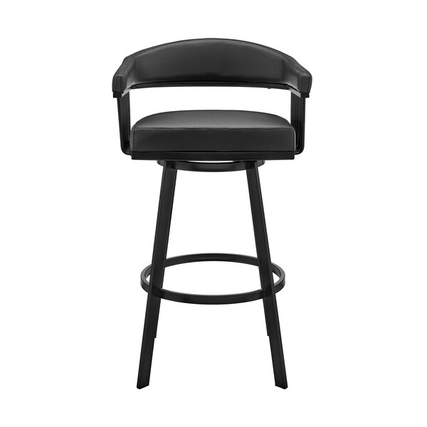 Armen Living Bronson 29" Bar Height Swivel Bar Stool in Black Finish and Black Faux Leather - 721535761852
