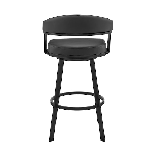 Armen Living Bronson 29" Bar Height Swivel Bar Stool in Black Finish and Black Faux Leather - 721535761852