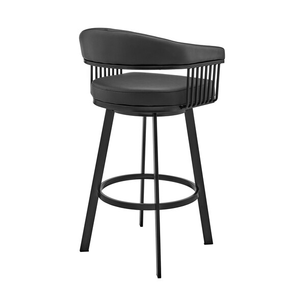 Armen Living Bronson 29" Bar Height Swivel Bar Stool in Black Finish and Black Faux Leather - 721535761852