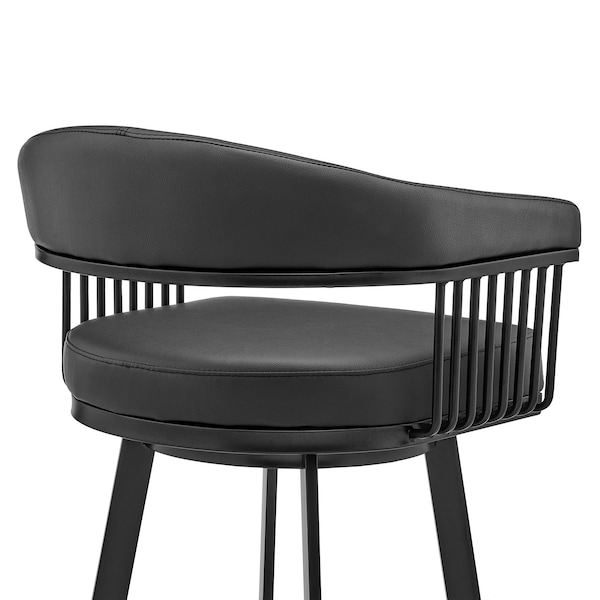 Armen Living Bronson 29" Bar Height Swivel Bar Stool in Black Finish and Black Faux Leather - 721535761852