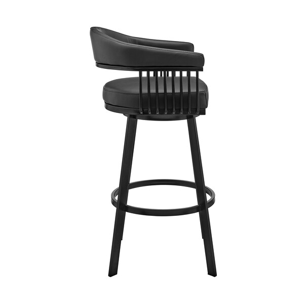 Armen Living Bronson 29" Bar Height Swivel Bar Stool in Black Finish and Black Faux Leather - 721535761852