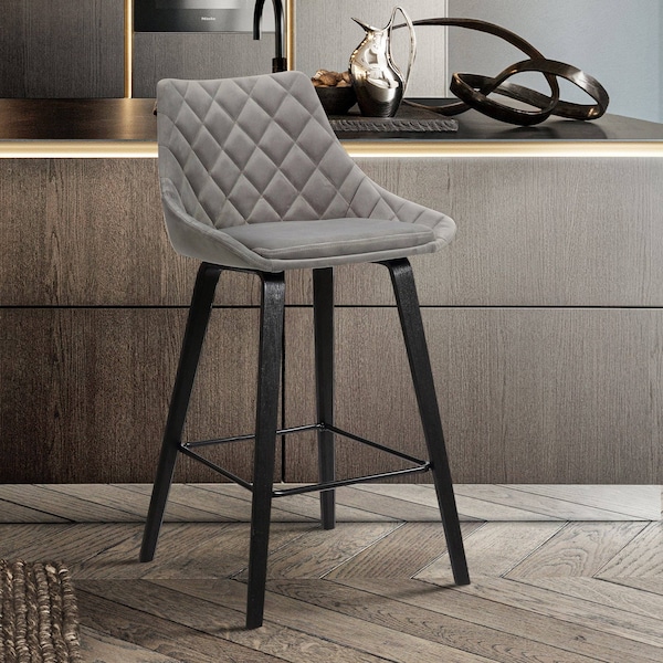 Armen Living Dani 26" Gray Velvet Barstool in Black Brushed Wood Finish - LCDIBABLGR26