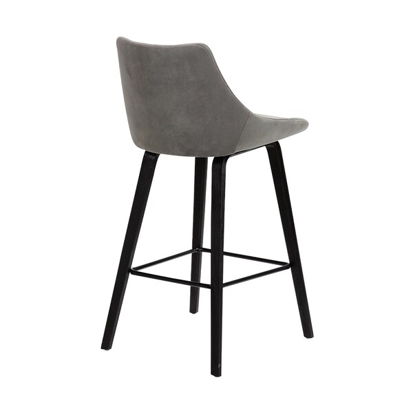 Armen Living Dani 26" Gray Velvet Barstool in Black Brushed Wood Finish - LCDIBABLGR26