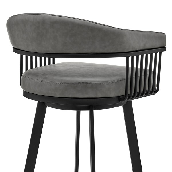 Armen Living Bronson 29" Bar Height Swivel Bar Stool in Black Finish and Gray Faux Leather - 721535761890