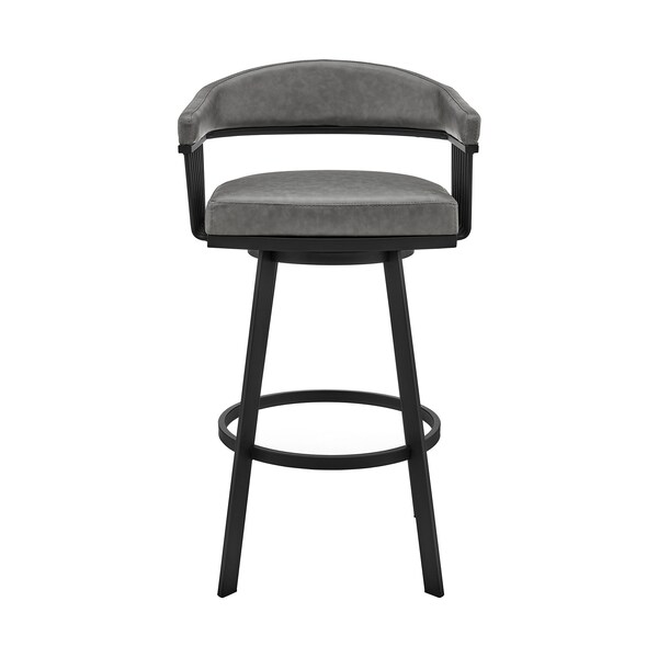 Armen Living Bronson 29" Bar Height Swivel Bar Stool in Black Finish and Gray Faux Leather - 721535761890