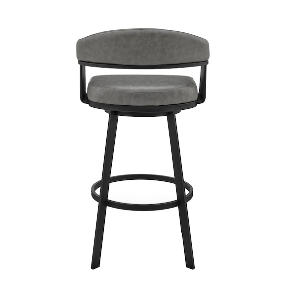 Armen Living Bronson 29" Bar Height Swivel Bar Stool in Black Finish and Gray Faux Leather - 721535761890