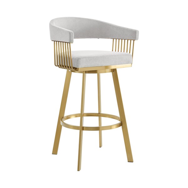 Armen Living Chelsea 30in Swivel Bar Stool with Gold Brushed Stainless Steel and Silver Fabric - LCCSBABGLSI30