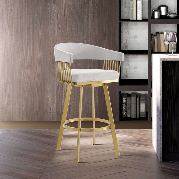 Armen Living Chelsea 30in Swivel Bar Stool with Gold Brushed Stainless Steel and Silver Fabric - LCCSBABGLSI30