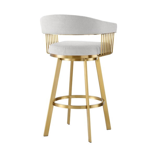 Armen Living Chelsea 30in Swivel Bar Stool with Gold Brushed Stainless Steel and Silver Fabric - LCCSBABGLSI30