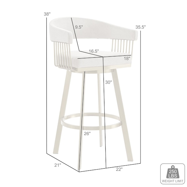 Armen Living Chelsea 30in Swivel Bar Stool with Gold Brushed Stainless Steel and Silver Fabric - LCCSBABGLSI30