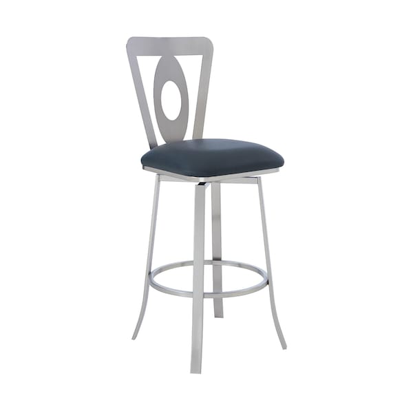 Armen Living Lola Contemporary 30" Bar Height Barstool in Brushed Stainless Steel Finish and Gray Faux Leather - LCLLBABSGR30