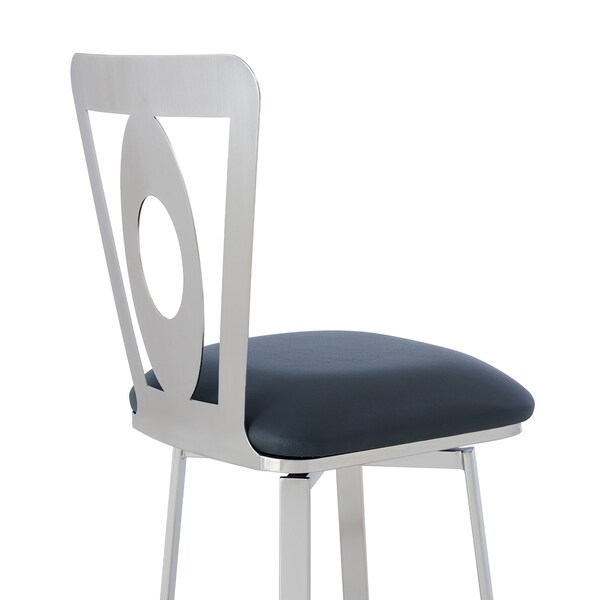 Armen Living Lola Contemporary 30" Bar Height Barstool in Brushed Stainless Steel Finish and Gray Faux Leather - LCLLBABSGR30