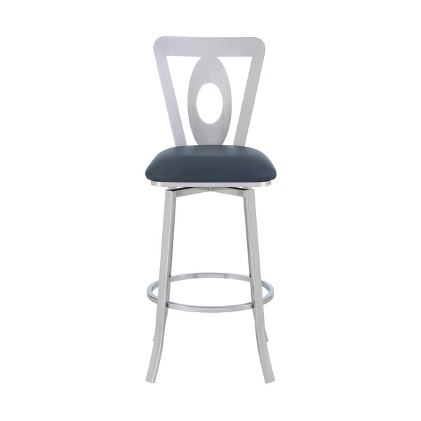 Armen Living Lola Contemporary 30" Bar Height Barstool in Brushed Stainless Steel Finish and Gray Faux Leather - LCLLBABSGR30