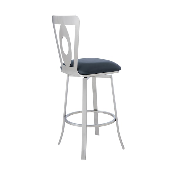 Armen Living Lola Contemporary 30" Bar Height Barstool in Brushed Stainless Steel Finish and Gray Faux Leather - LCLLBABSGR30