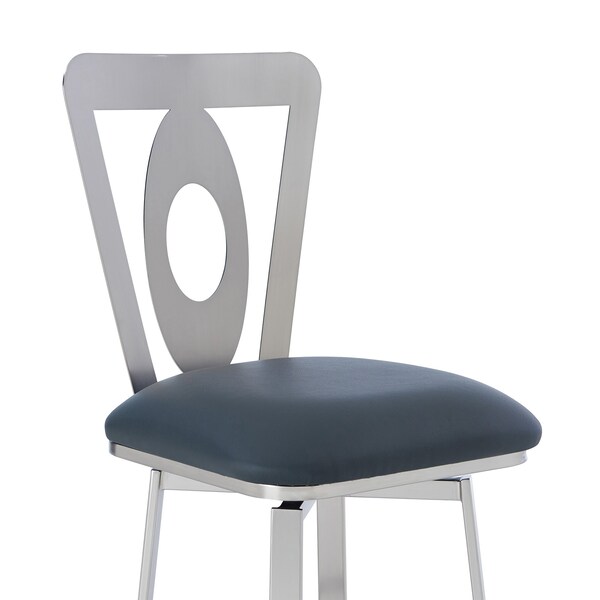 Armen Living Lola Contemporary 30" Bar Height Barstool in Brushed Stainless Steel Finish and Gray Faux Leather - LCLLBABSGR30
