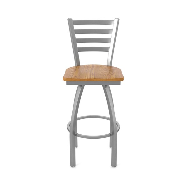 Holland Bar Stool Co 410 Jackie Stainless Steel 36in Swivel Bar Stool with Medium Oak Seat - 41036SSMEDOAK