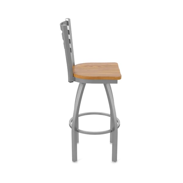 Holland Bar Stool Co 410 Jackie Stainless Steel 36in Swivel Bar Stool with Medium Oak Seat - 41036SSMEDOAK