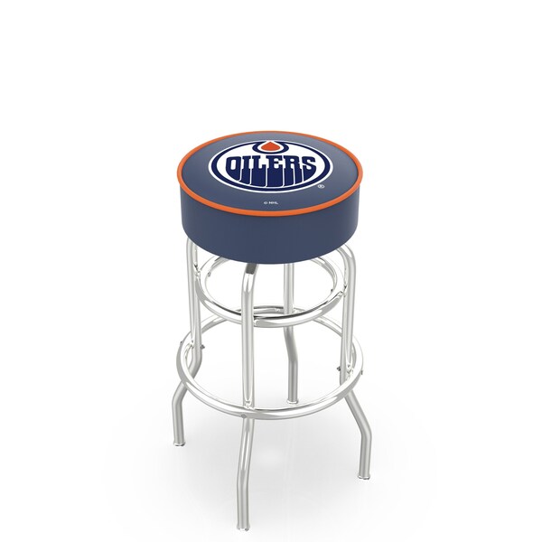Holland Bar Stool Co 30" Edmonton Oilers Cushion Seat, 2-Ring Chrome Swivel Bar Stool - L7C130EDMOIL
