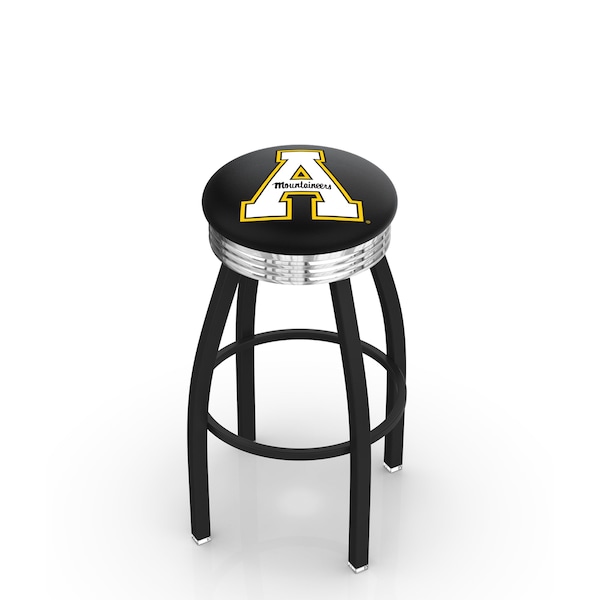 Holland Bar Stool Co 30" Blk Wrinkle Appalachian State Swivel Bar Stool, Chrome Ring - L8B3C30APPSTU