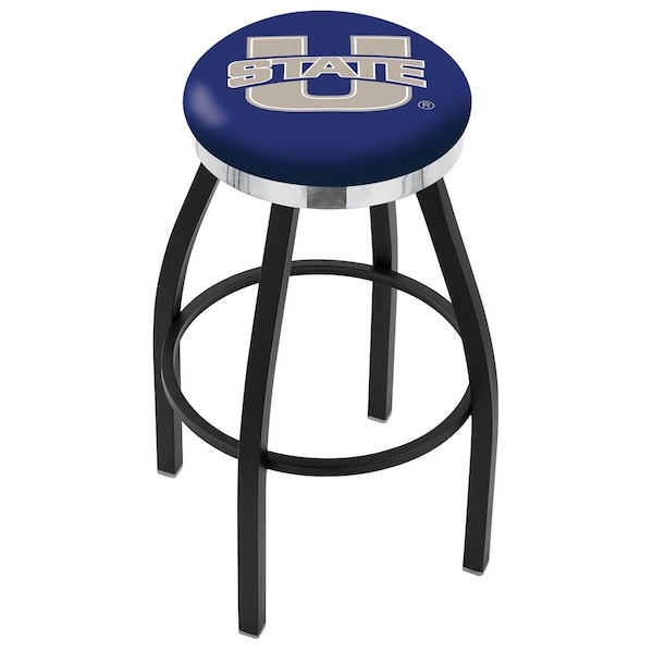 Holland Bar Stool Co 30" Blk Wrinkle Utah State Swivel Bar Stool, Chrome Ring - L8B2C30UTAHST
