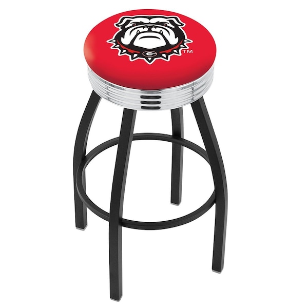 Holland Bar Stool Co 30" Blk Wrinkle Georgia "Bulldog" Swivel Bar Stool, Chrome Ring - L8B3C30GA-DOG
