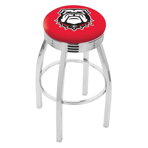Holland Bar Stool Co 30" Chrome Georgia "Bulldog" Swivel Bar Stool, Accent Ring - L8C3C30GA-DOG